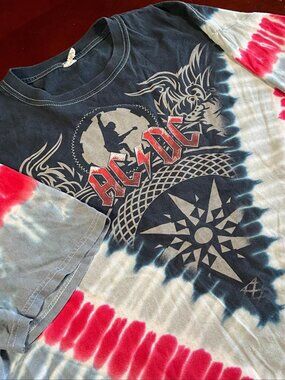 Y2K Anvil AC/DC Black Ice Concert Tour Shirt Tye Dye Over Print Tee (XXLarge)